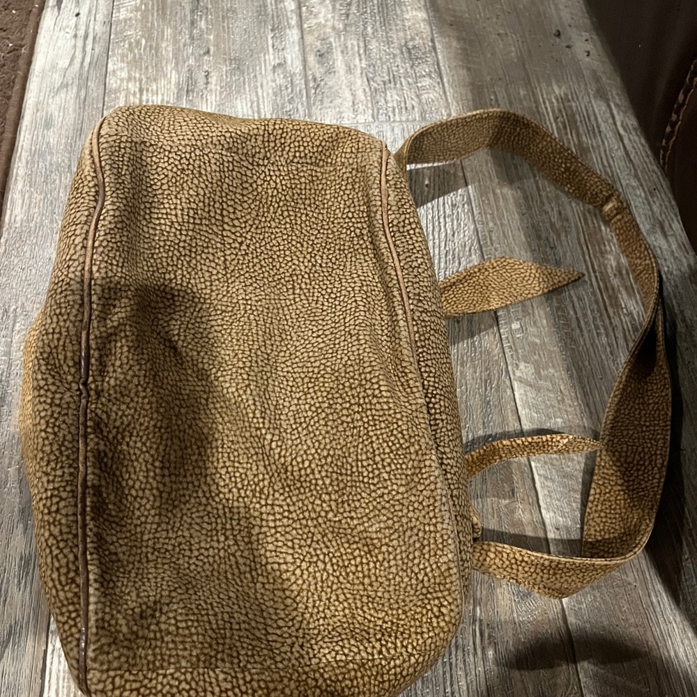 Vintage Borbonese OP Shoulder Bag Brown Made in Italy Textured Leather Trim Bag - Picture 2 of 12
